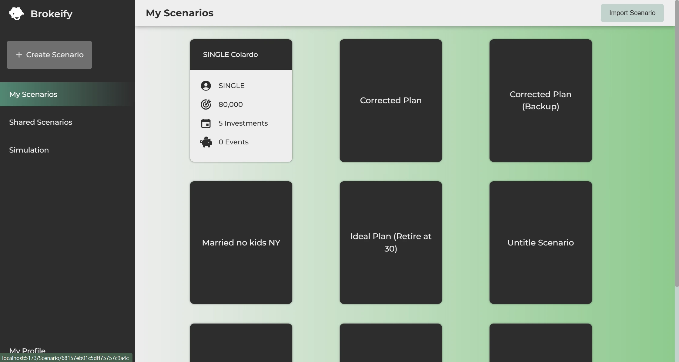 Scenarios dashboard